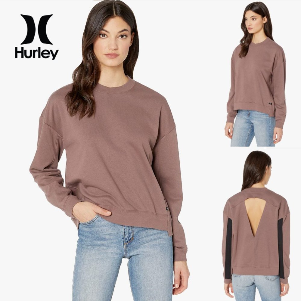 Hurley Dri-Fit Cut Out Open Back Crew Sweatshirt Long Sleeve Top Purple Plum